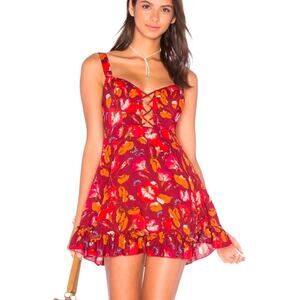 Free People Red Floral Mini Dress Extra Small